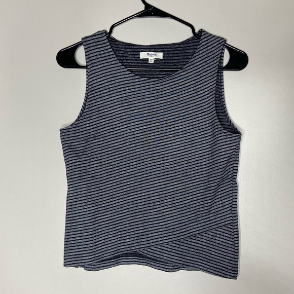 Madewell Size XS Stripe Crossover Tank Top 100% Cotton Black C9024 - Picture 1 of 6